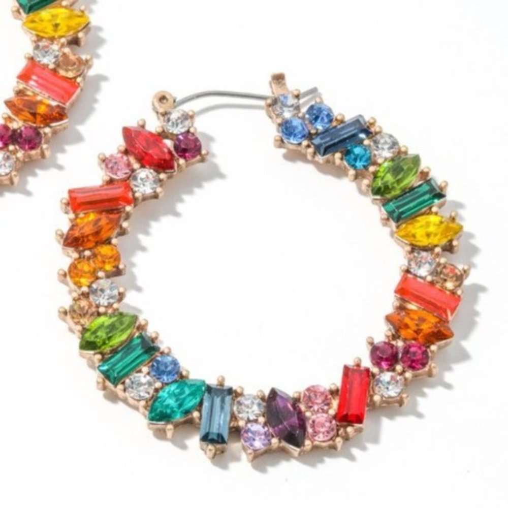 LAST ONE -DEBBIE MIXED RHINESTONE HOOP EARRINGS - Picture 2 of 2